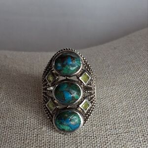 Vintage Triple Turquoise & Glass Sterling Cocktail Doorknockerbring 9